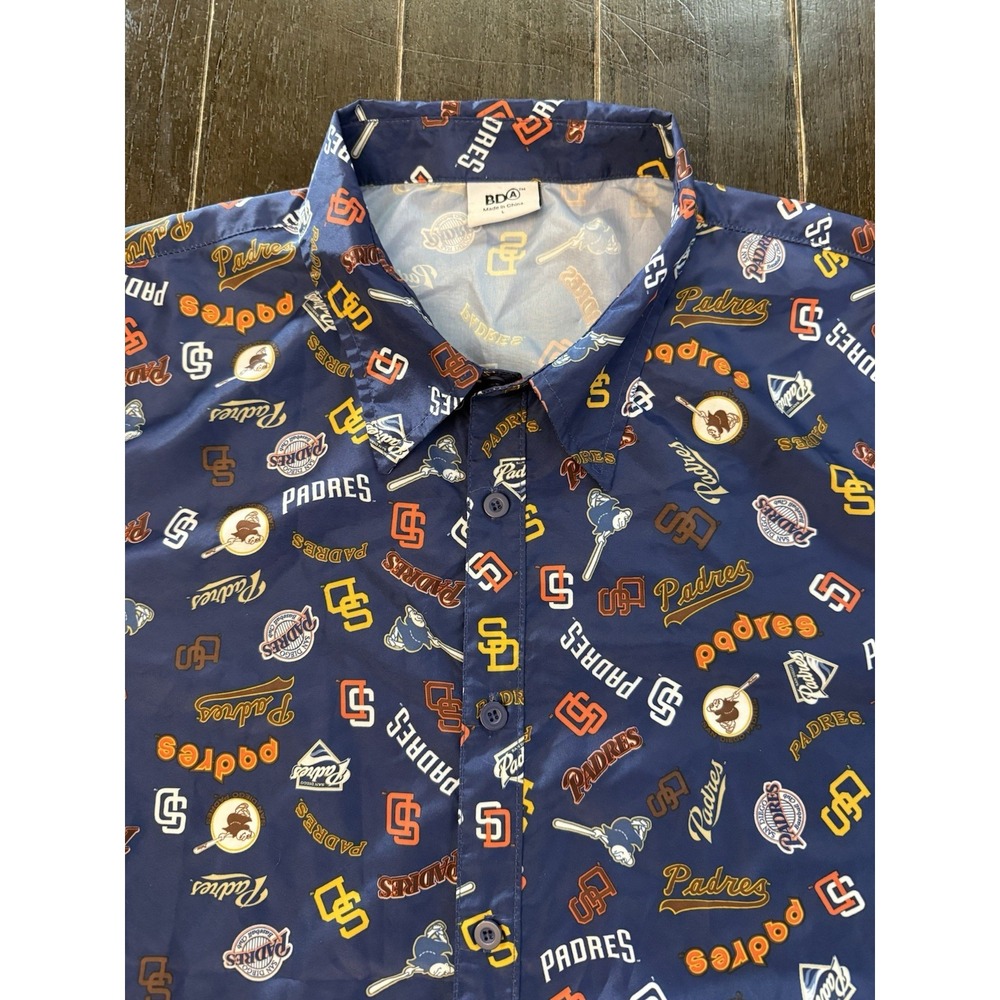 San Diego Padres Shirt Mens L BDA All Over Print MLB Button Up Blue